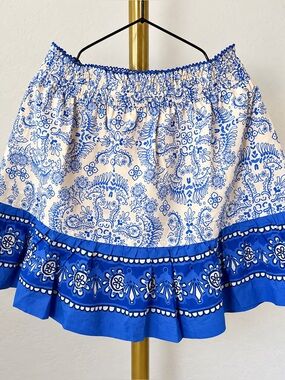 PINCH 💯 % COTTON Blue & White Printed Ruffle Hem Skirt